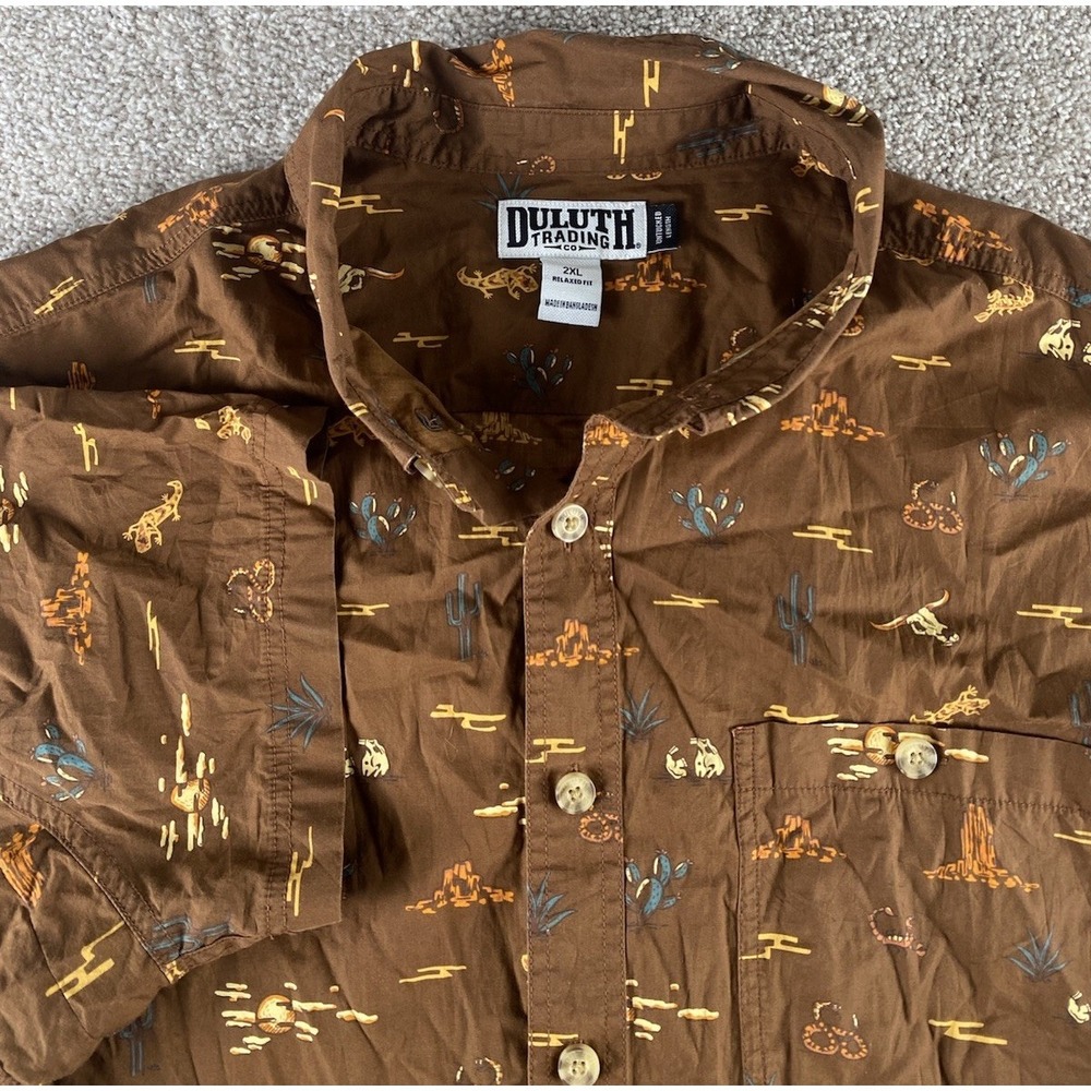 Duluth Trading Company Desert Pattten All Over Shirt Mens 2XL Relaxed Fit Cotton